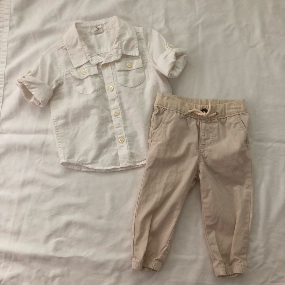 Baby Gap White Collared Shirt and Khaki Pants